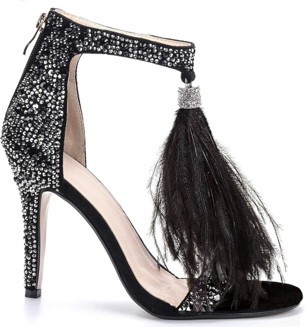 Azmodo Women's 37 Stiletto Heels wedding Rhinestones Tassel 6.5 prom formal